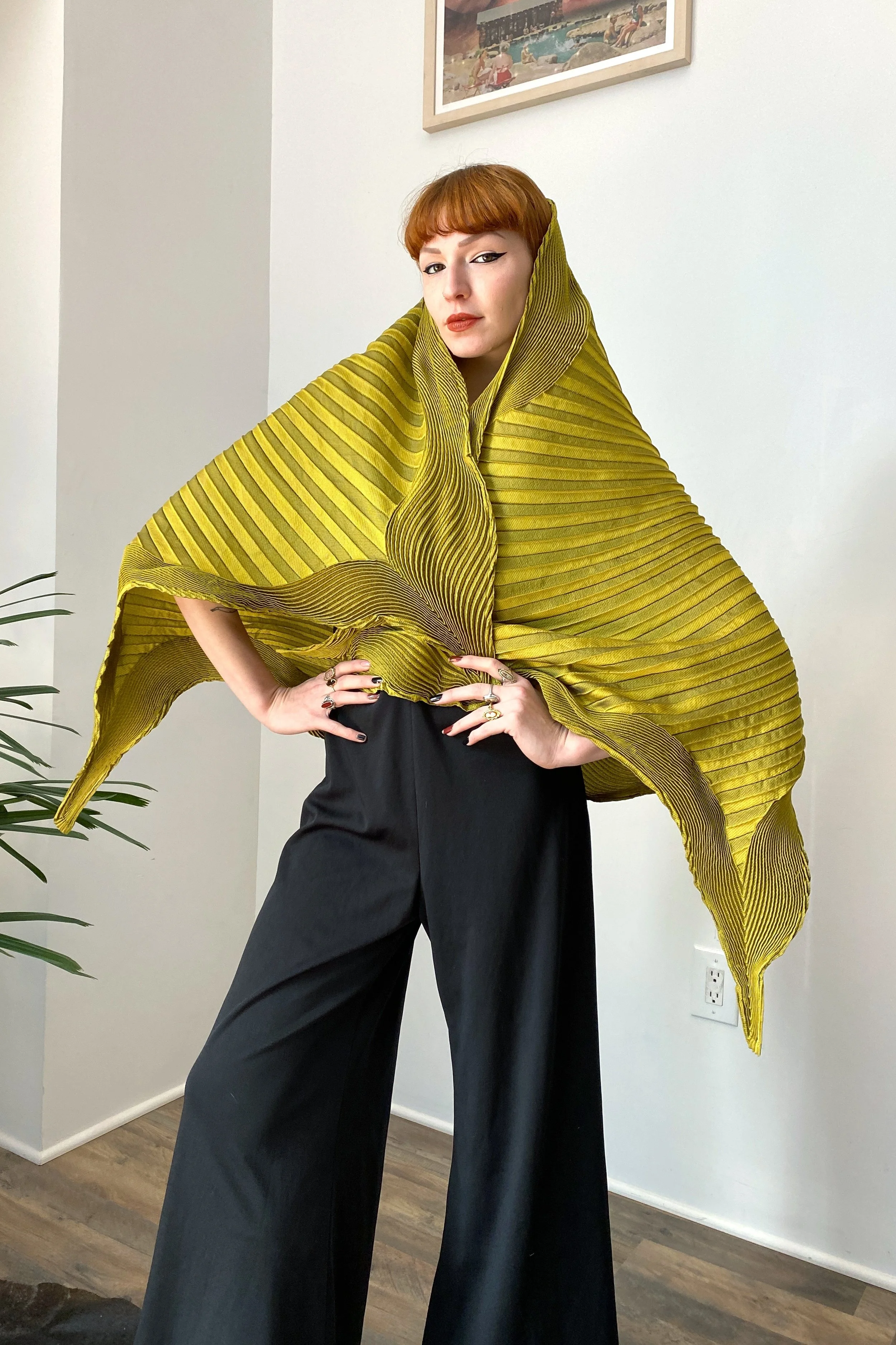 1990s Issey Miyake Chartreuse Silk Wrap — La Poubelle Vintage